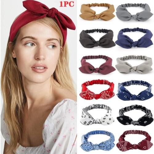 Women Hair Accessories Vintage Hair Bands for Girls Fashion Headband Knotted Bow Soft Solid Elastic Headdress Ladies Hoop