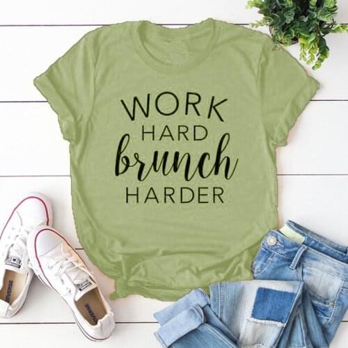 Work Hard Brunch Harder T-Shirt Funny Letter Printed Slogan Tee Work Tumblr Graphic Vintage Tops Fashion Hipster Grunge t shirts