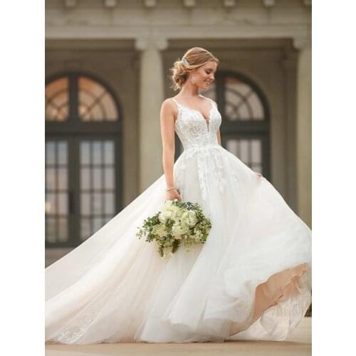 JSLYHS Luxury Lace V-neck Bridal Wedding Dress Halter Tulle A-line Skirt Halter Champagne Bride Wedding Dress White Beige Custom