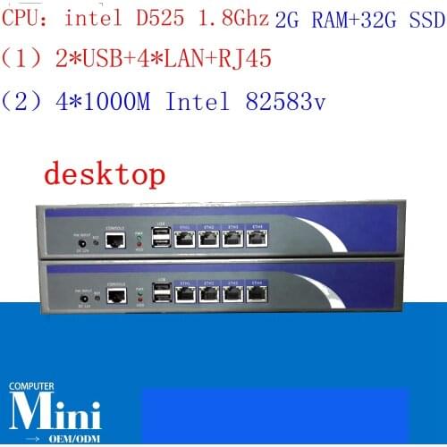 4*intel 1000M 82583v Lan Network servers with D525 1.8Ghz 2G RAM 32G SSD support ROS RouterOS Mikrotik PFSense Panabit Wayos