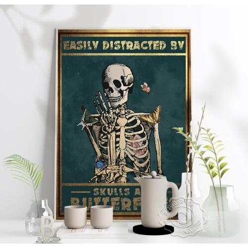 Dark Green Retro Poster Nice Butt Skeleton Skull Art Prints Picture Funny Vintage Terror Art Bar Pub Club Home Terror Decor Gift