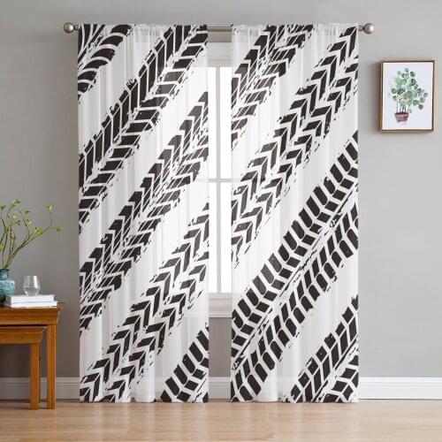Black Tire Car Print Window Treatment Tulle Modern Sheer Curtains for Kitchen Living Room the Bedroom Curtains Decoration