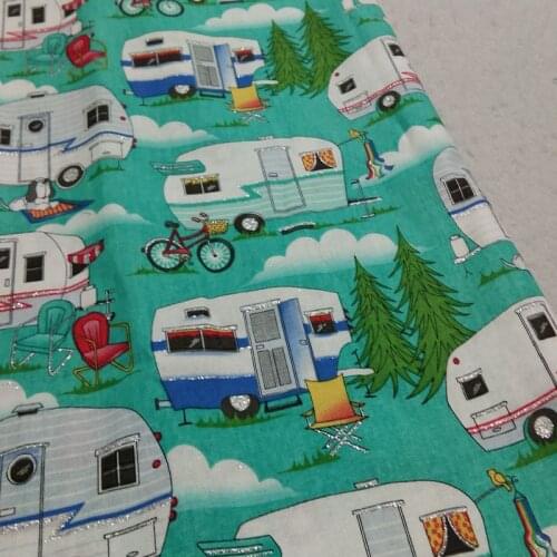 Viaphil 100% Cotton Fabric Brand New Silver Stamping Glitter Cartoon Caravan Printed Sewing Cloth Dress Clothing Textile Tissue