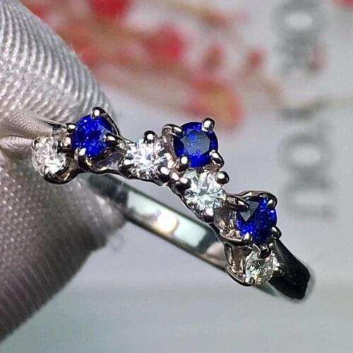 Fine Jewelry Pt900 Real Platinum Gold 100% Natural Blue Sapphire 0.21ct Gemstones Sapphire Diamonds Female Wedding Rings