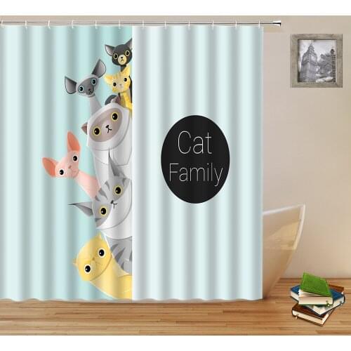 Funny Animals Shower Curtains Cartoon Cow Horse Cat Animal Family Pattern Bathroom Decor Waterproof Polyester Cloth Curtain Set