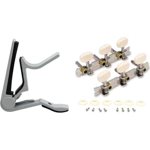White-Handed Guitar Capo Clip Trigger with Quick Change with Vintage Guitar Tuning Pegs Gold Plated Machine Heads
