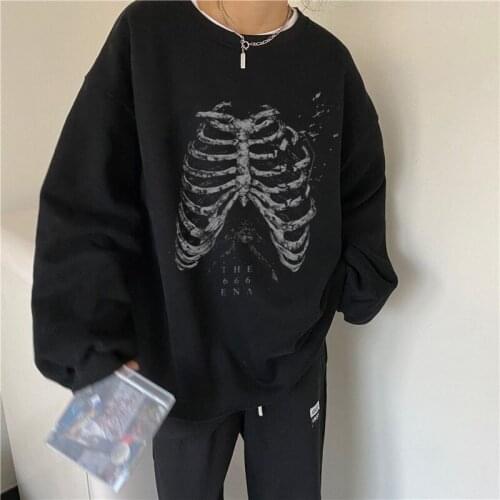 Women Gothic Skull Crewneck Hoodie Couple trend Harajuku Punk clothing Sweatshirt Unisex Long sleeve Vintage Pullovers Hoodies