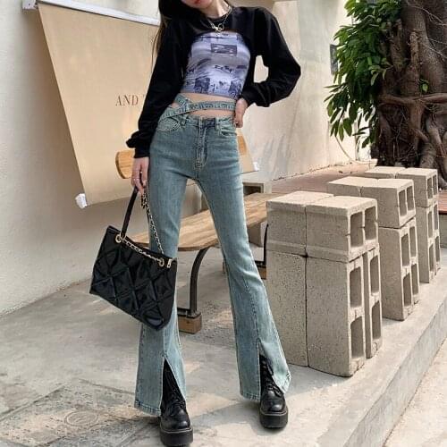 Womens Streetwear High Waist Micro Flared Jeans Female New Spring Summer Slim Long Denim Long Pants for Women