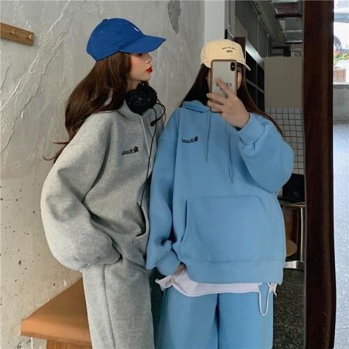 Women Autumn Winter Casual Tracksuits Fleece Hoodies Two Piece Set Oversize Jacket Sweatshirt+elastic High Waist Sweatpants