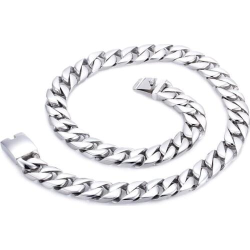 15mm 7-40inch Fashion 316L Stainless Steel Silver Color Cuban Curb Link Chain Necklace Or Bracelet Mens Jewelry 7-40" Xmas Gift