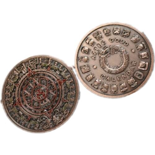 No magnetic 2 pcs gods Aztec calendar stone religion mysterious badge red copper plated 40 mm souvenir decoration coin