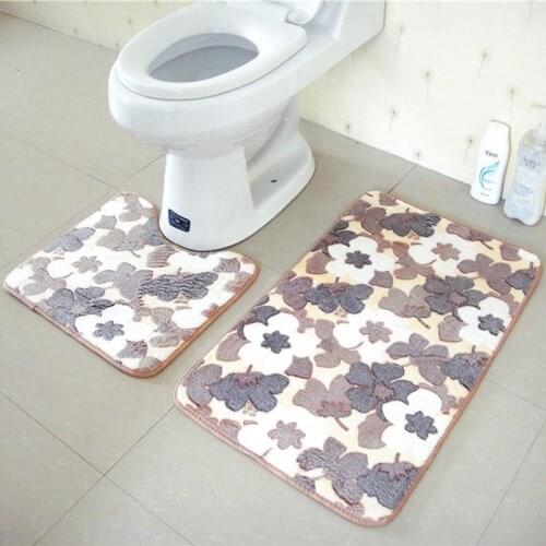 Stone Bath Pedestal Non Slip Room Comfy Carpet Mat 2 Pieces Cotton Washable