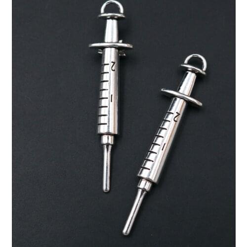 4pcs Silver Plated 3D Medical Syringe and Thermometer Pendant Hip-Hop Necklace Earrings DIY Charms Jewelry Craft Making A1017