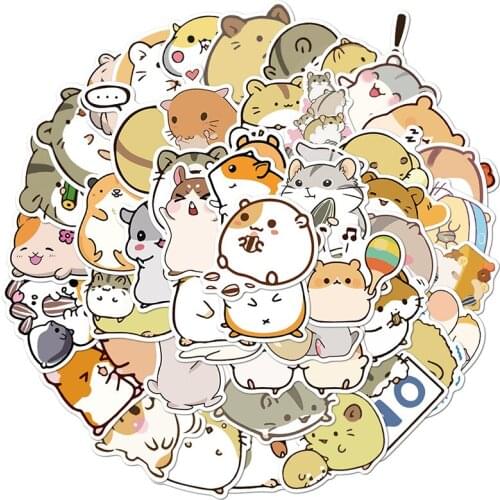 50PCS Cute Cartoon Animal Little Hamster Stickers Pack For Scrapbook Stationery Guitar Suitcase Girl Kids Waterproof Toy Sticker