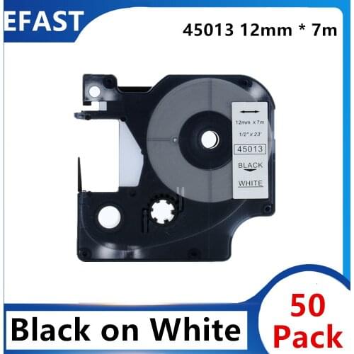 50 Pack 12mm 45013 Black on white compatible dymo D1 12mm label printer 45014 laminated label tapes for LM 160 280 label maker