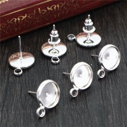 8mm 10pcs/Lot Silver Plated Colors Earring Studs,Earrings Blank/Base,Fit 8mm Glass Cabochons,Buttons;Earring Bezels (T2-25)