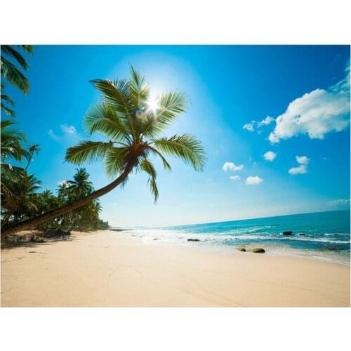 DIY Diamond Painting By Number Kit for Adults, Coconut Trees By the Sea Paint By Number Kits, for Home Wall Decor