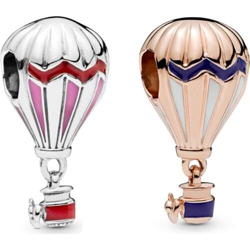 Baofu New 925 Sterling Silver Beads Pink Shiny Hot Air Balloon Travel Suitable For Original Female Bracelet Jewelry