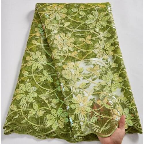 Teal Green Embroidery Applique Sequins Lace 5Yards High Quality Nigerian French Mesh Tulle Lace Fabrics For Dress Sewing Y2586