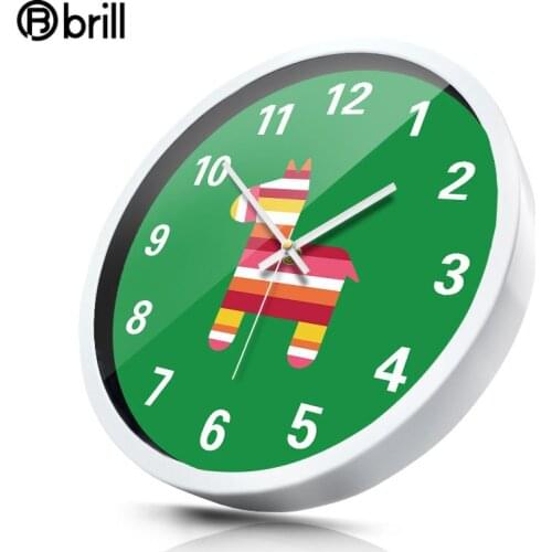 Cartoon Large Wall Clock Metal Childrens Room Bedroom Green Silent Wall Watches Home Decor Kids Wall Clock for Children Room