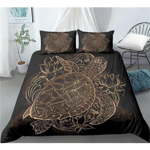 Home Living Luxury 3D Golden Turtle Print 2/3Pcs Comfortable Duvet Cover PillowCase Bedding Sets Queen and King EU/US/AU Size