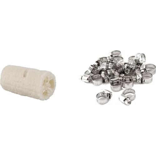 JFBL Hot Natural Loofah Bath Shower Sponge Scrubber with 20PCS Adjustable 8-12mm Range Worm Gear Hose Clamps Silver Tone