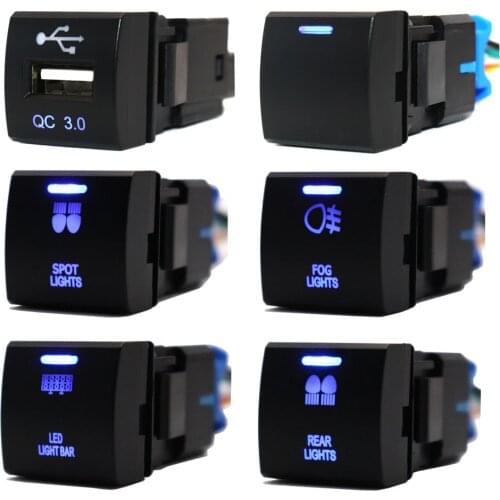 12V Dash Push Button Switch ON-OFF Blue LED for Toyota RAV4 Camry Hiace Corolla Land Cruiser Prado 150 Series Altis 22 x 22 mm