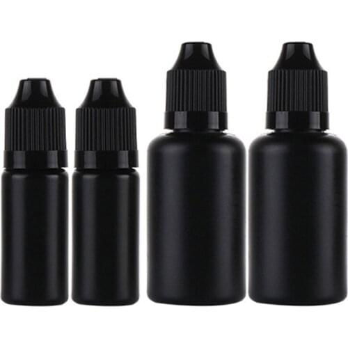 100pcs 10ml 30ml Black Color PE Refillable Bottles With Childproof Cap and long fine tips Empty Bottles For E Juice E liquid