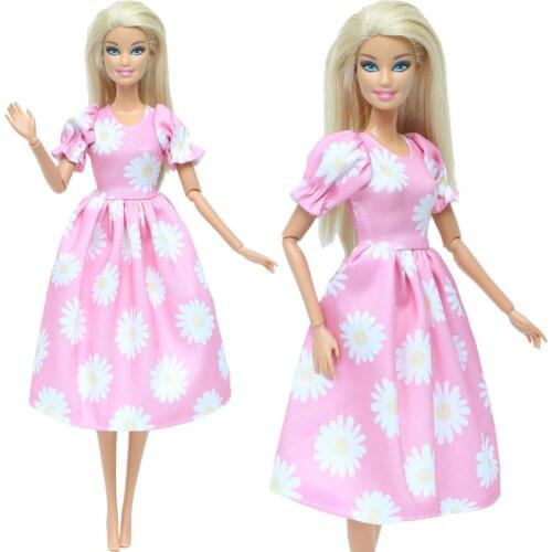 Fashion Pink Dress Vsco Girl Evening Party Gown Flower Pattern Skirt Dancing Clothes for Barbie Doll Accessorie DIY House Toys