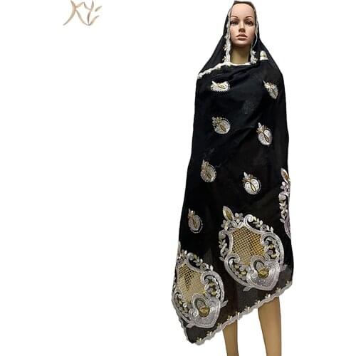 Fashion Hot Sale African Women Scarfs Big Circle Design Big Embrodiery Cotton With Grenadine Big Scarf for Shawls Pashmina