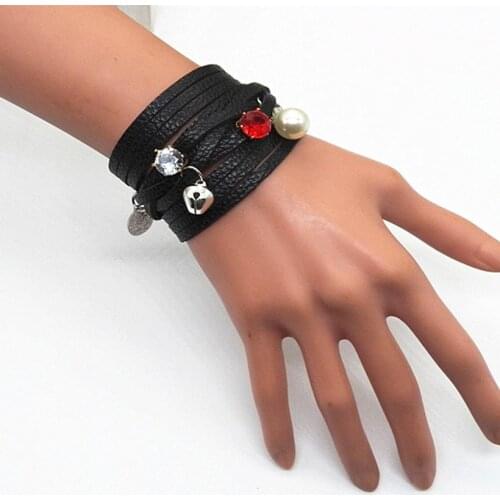 COLEMJE Fashion Multi Layer Hiphop Bracelet Jewelry Decoration Adjustable Street Style Circles Cross Ball PU Leather Bracelet