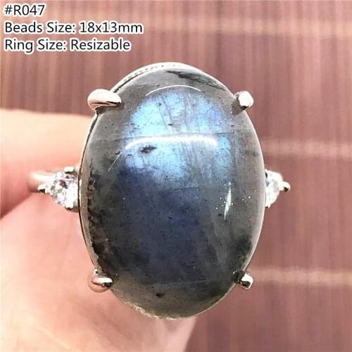 Natural Labradorite Beads Ring Jewelry For Women Men Crystal Healing Luck Moonstone Oval Stone Adjustable Ring Gemstone AAAAA
