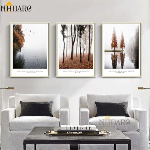 NHDARC Canvas Printings Poster and Prints Wall Picture Art Nordic Modern Reflection lake Landscape Spray Painting for Home Decor