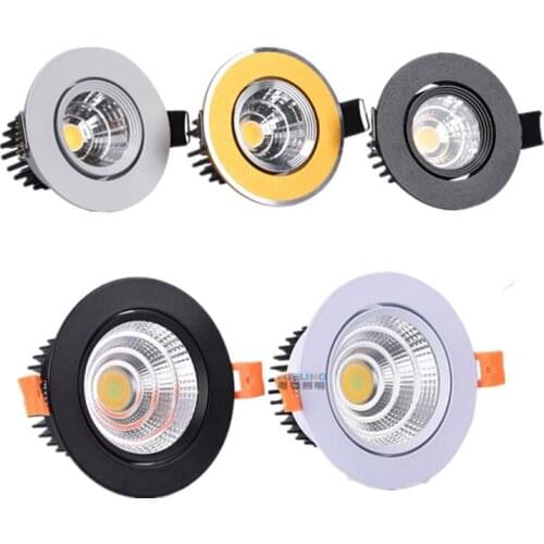Dimmable LED COB Spotlight Ceiling Lamp AC85-265V 3W 5W 7W 9W 12W 15W Aluminum Recessed Downlights Round Panel Light