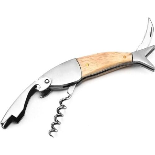 Professional Stainless Steel Wooden Fish Bones Wine Opener Bottle Corkscrew Opener Premium Corkscrew For Wine LX4673