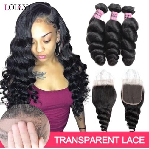 Transparent Closure With Bundles Loose Wave Bundles With Closure Brazilian Hair Weave Bundles With Closure Non-Remy LollyHair