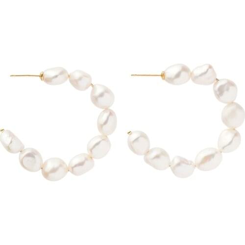 Pendientes aro luxury Greenwich Village Hoops earring natural freshwater pearl earring aros mujer oreja letter C earring jewelry