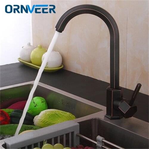 Kitchen Faucets Brass Kitchen Sink Water Faucet 360 Rotate Swivel Faucet Mixer Single Holder Single Hole Black Mixer Tap