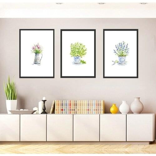 Modern Minimalist Watercolor Green Plant Canvas Painting Nordic Style Small Fresh Potted Poster Creative Living Room Wall Decor