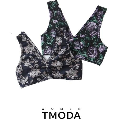 TMODA961 2021 Summer Women Flowers Embroidery Tank Top Sleeveless Backless Female Vintage Tops