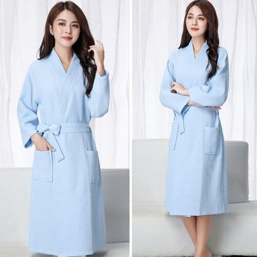 Spring Sexy Homewear Casual Women Waffle Robe100% Cotton Bathrobe Soft Ventilation Sleeprobe Casual Nightwear