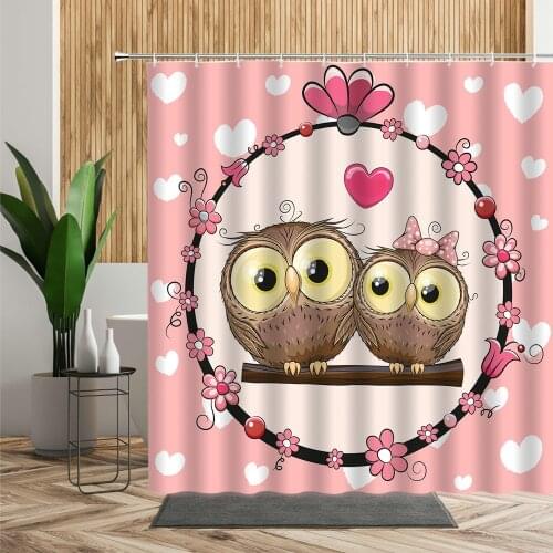 Cute Owl Cartoon Shower Curtain Waterproof Bath Fabric Lovely Animals Children 3D Printed Bathtub Screen Bathroom Decor Curtains