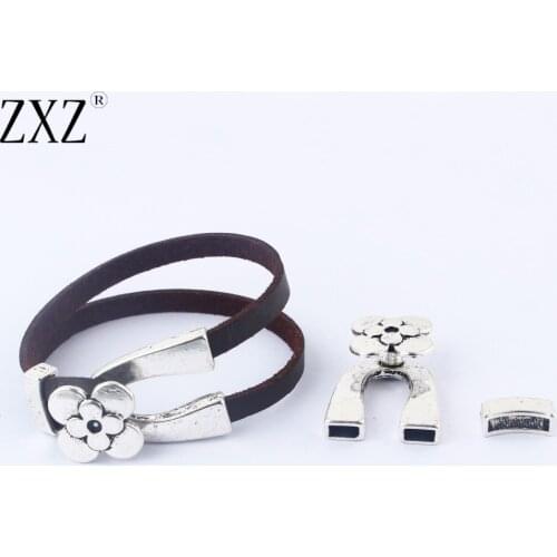 ZXZ 2 Sets Flower Wishbone End Clasps Double Strand For 5x2mm Flat Leather Cord Bracelet Making Findings