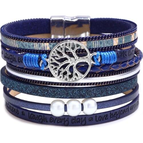 Kirykle Womens Boho Wrap Leather Multilayer Wide Tree of Life Bracelets Jewelry for Women Teen Girl Boy