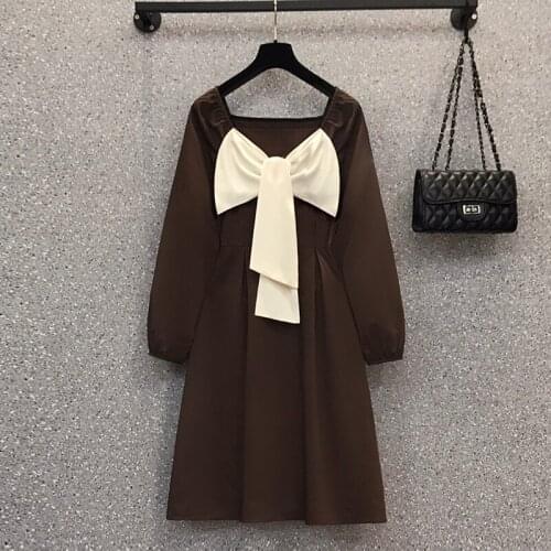 Oversized Dresses 2021 Spring Autumn Women Dress Vintage Bow Ladies Vestidos Long Sleeve Woman Dress Female Robe Dress Clothes