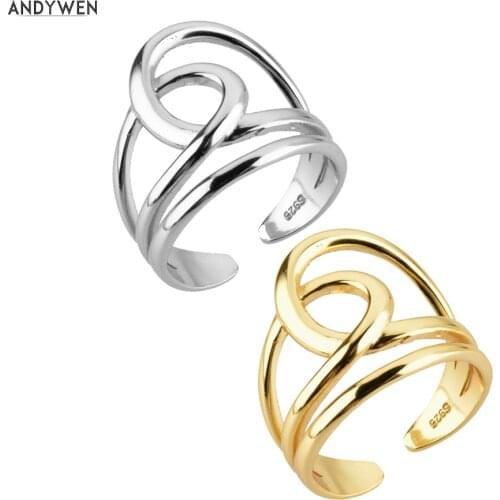 ANDYWEN 925 Sterling Silver Gold Big Cross Geometric Irregular Ring Women Rock Punk Slim Body Jewelry Gift Crystal Simple