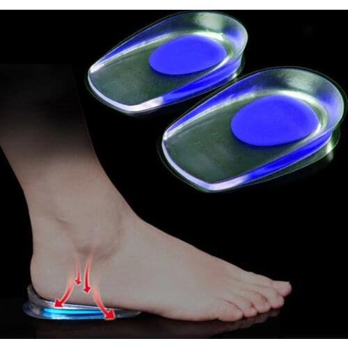 1 Pair Soft Silicone Heel Pads Orthotic Insoles Support Cup Gel Shock Cushion Increased Plantar Foot Care Half-height Insole Pad