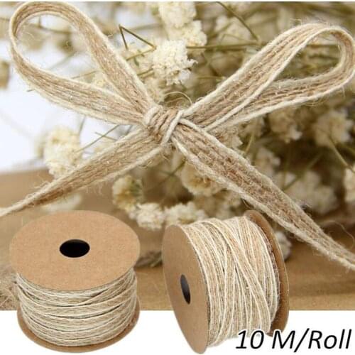 10M/Roll Vintage Jute Burlap Hessian Ribbon With Lace Rustic Wedding Party Decoration Christmas DIY Craft Gift Packing Webbing