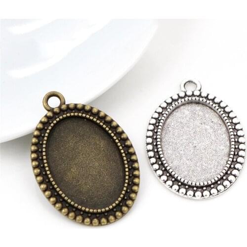 10pcs 18x25mm Inner Size Antique Silver Plated And Bronze Flowers Style Cameo Cabochon Base Setting Pendant necklace findings