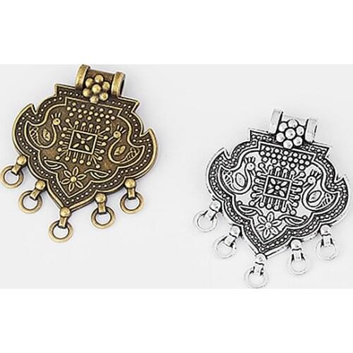 2pcs Embossed Flower Geometric Pattern Lock Shape Pendant Connector For Necklace Jewelry Making Findings